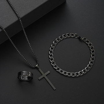 3 Pcs Stainless Steel Bracelet Necklace Ring for Men Women Retro Simple And Personalized